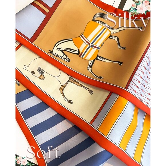 Women's Steed Orange Red Fashion Oblique Angle Silk Neck Scarf Printed Scarves - Picture 4 of 6
